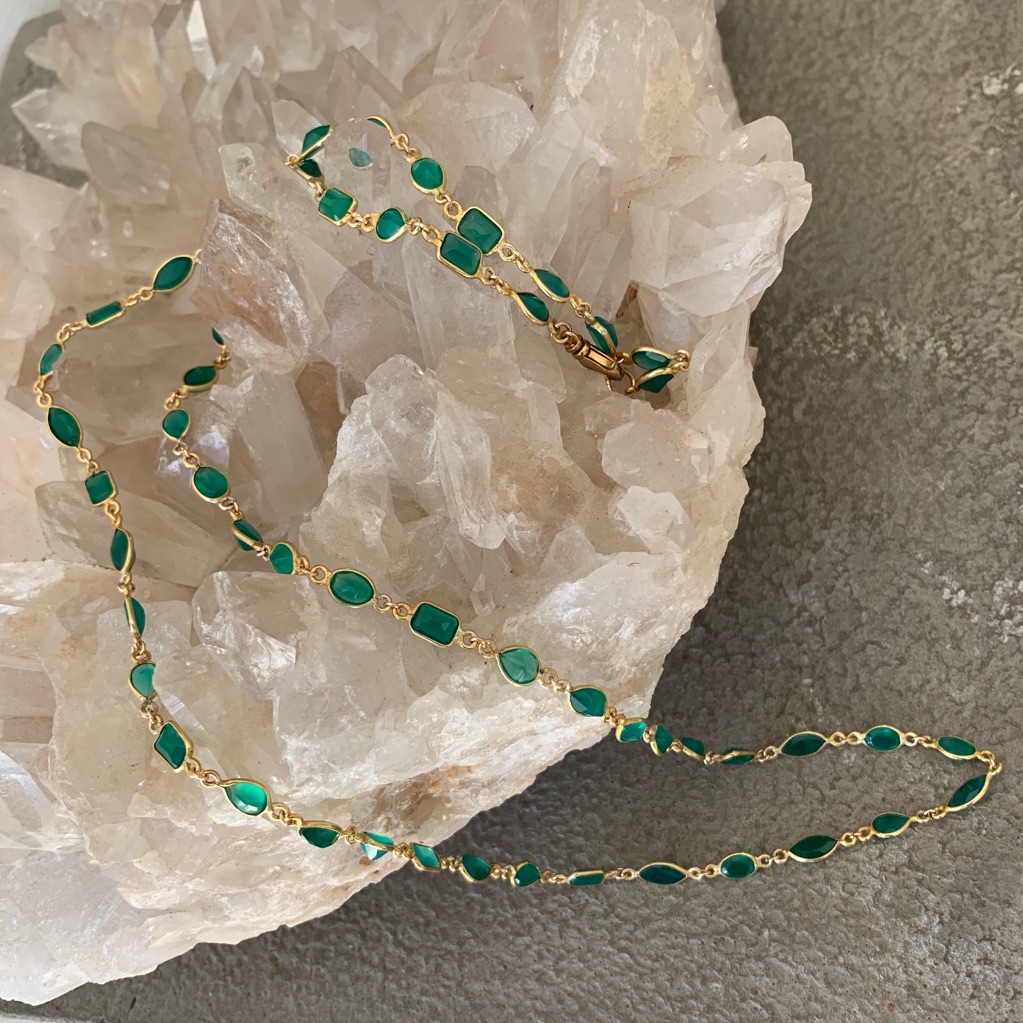 Green Onyx Gold Bezel Necklace